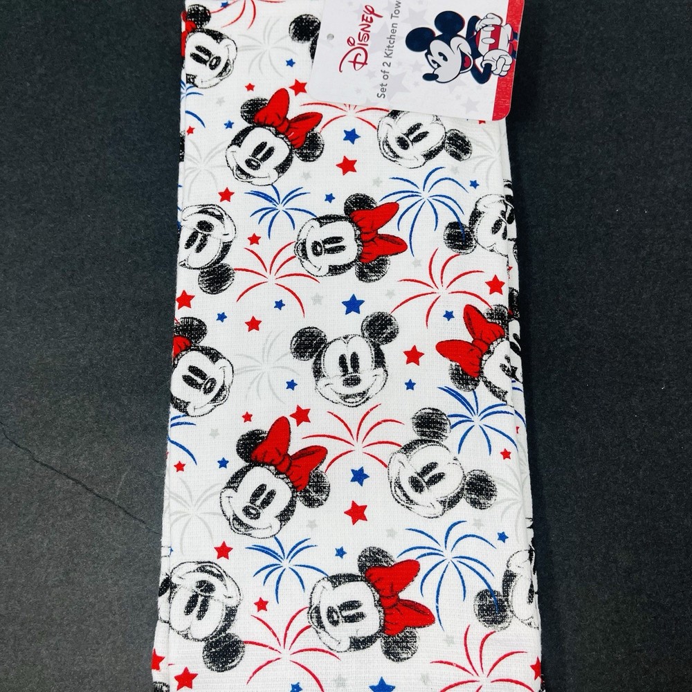 Disney Mickey & Minnie Mouse Patriotic 4th of July Kitchen Towels 2-Pack Fireworks Design