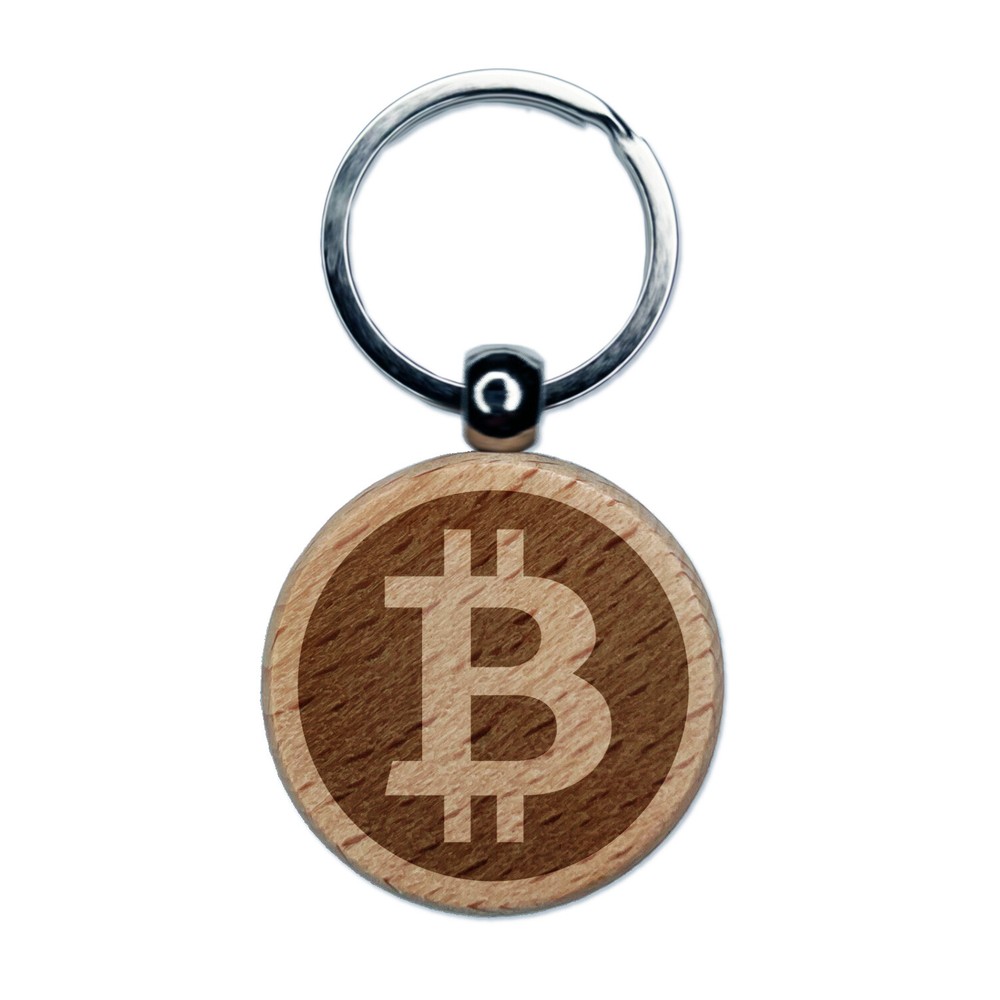 Bitcoin Inverted Symbol Engraved Wood Keychain Cryptocurrency Gift-image