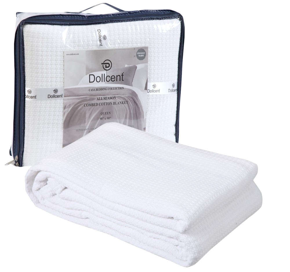 100% Cotton Queen Size Blanket for Bed, Premium Soft Combed Lightweight Blank...