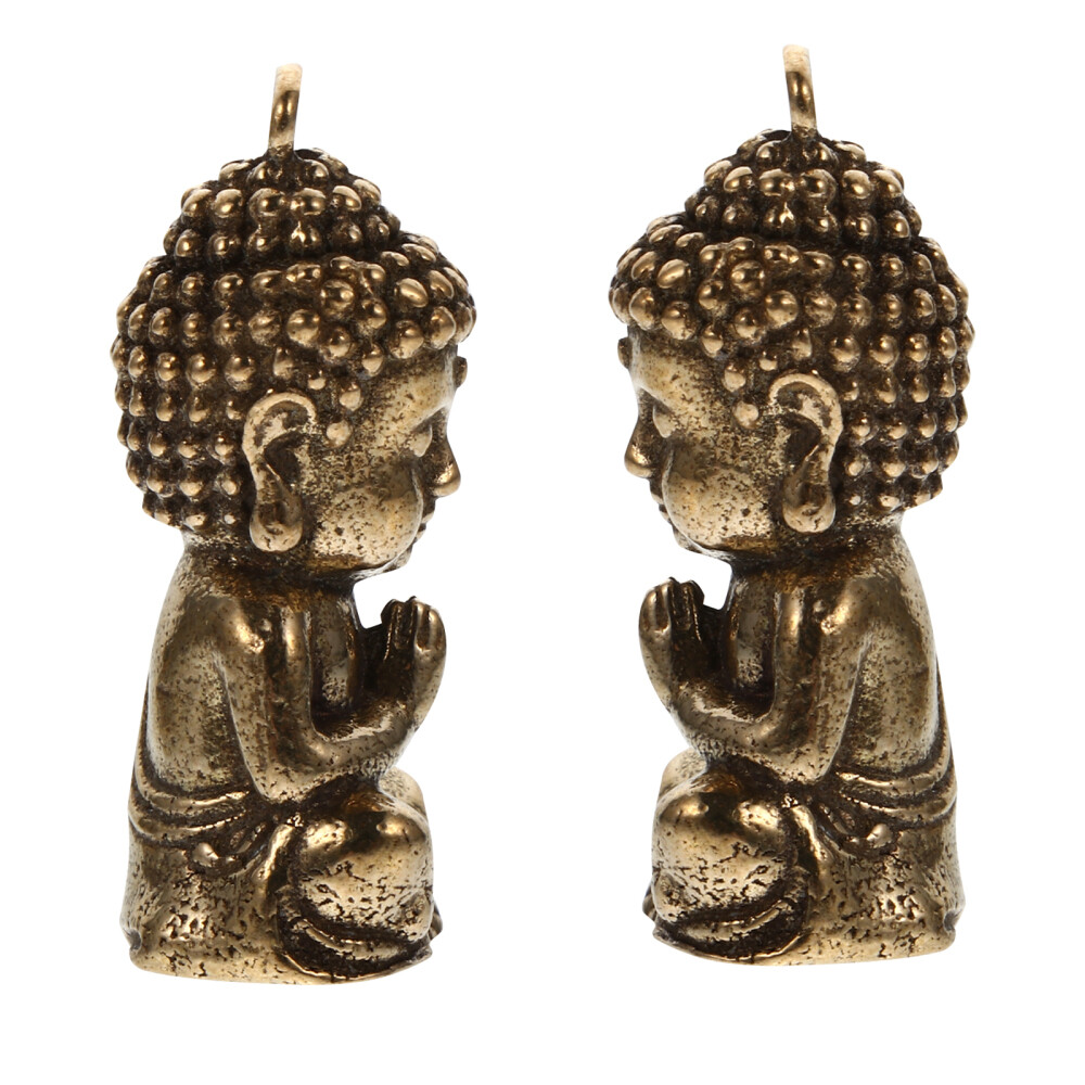 2 Antique Pure Copper Buddha Charm Pendants for Anklets or Jewelry