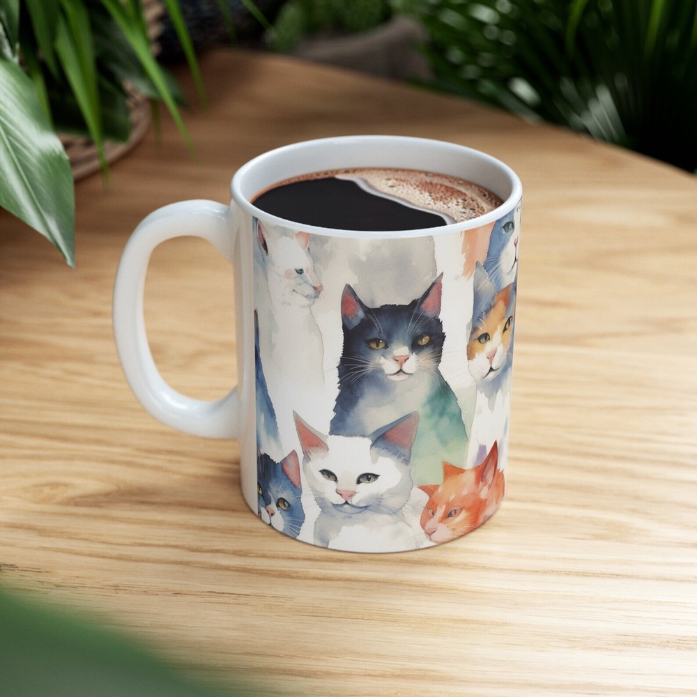 Taza de cerámica para gatos y más gatos 11 oz