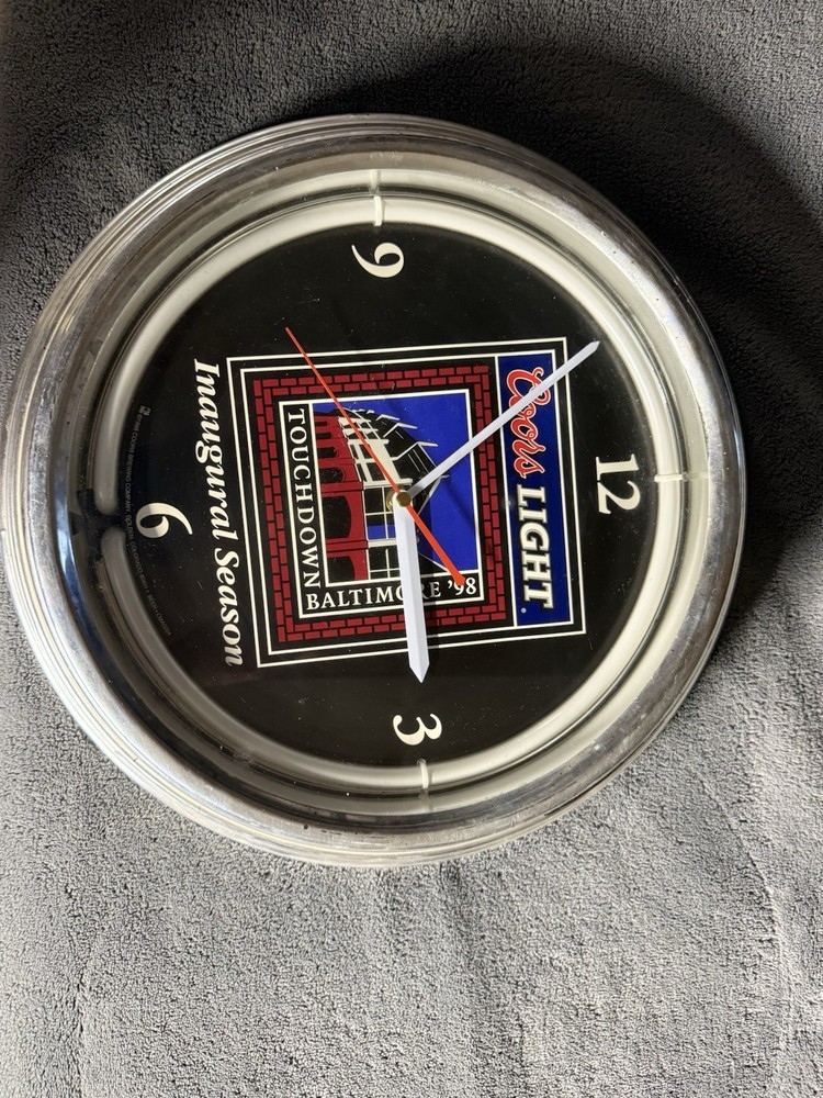 Vintage COORS LIGHT Baltimore 98 Inaugural Season Neon Bar Clock