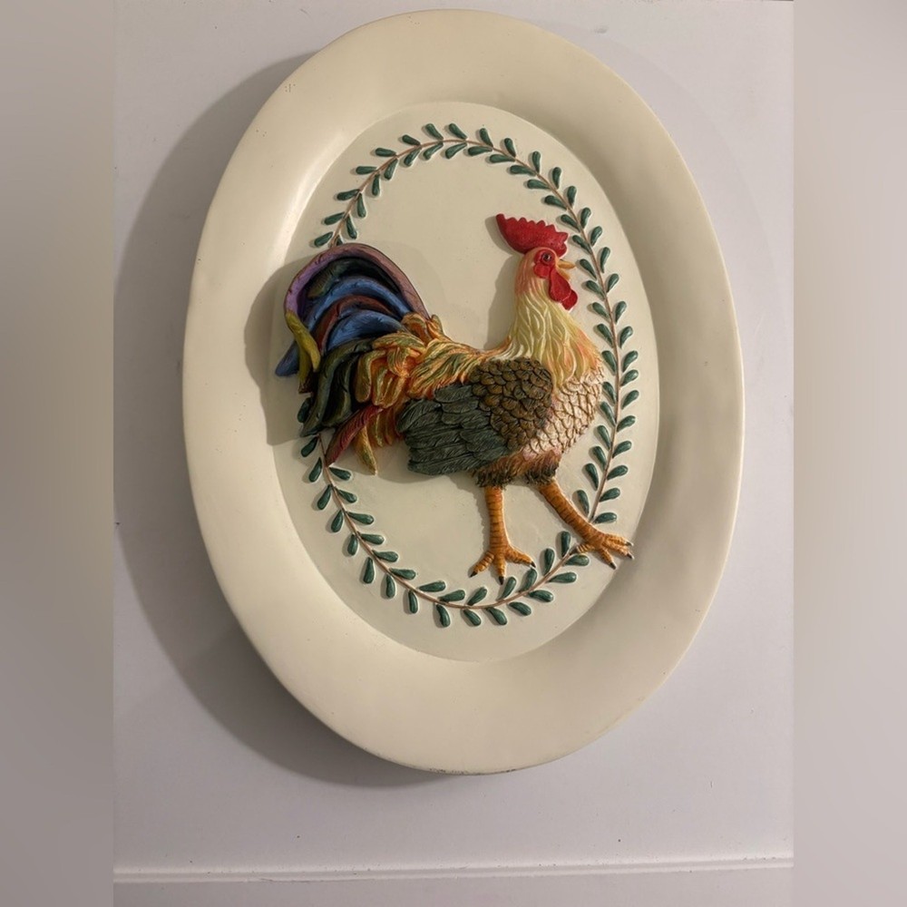 Vintage Colorful Farmhouse Country Rooster Wall Plaque