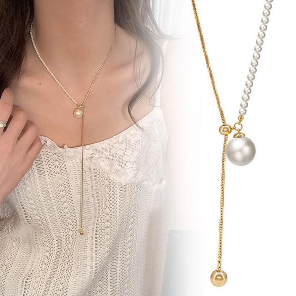 2024 New Design Pearl Pulling Snake Bone Chain Long For Womens Necklace L5Y6