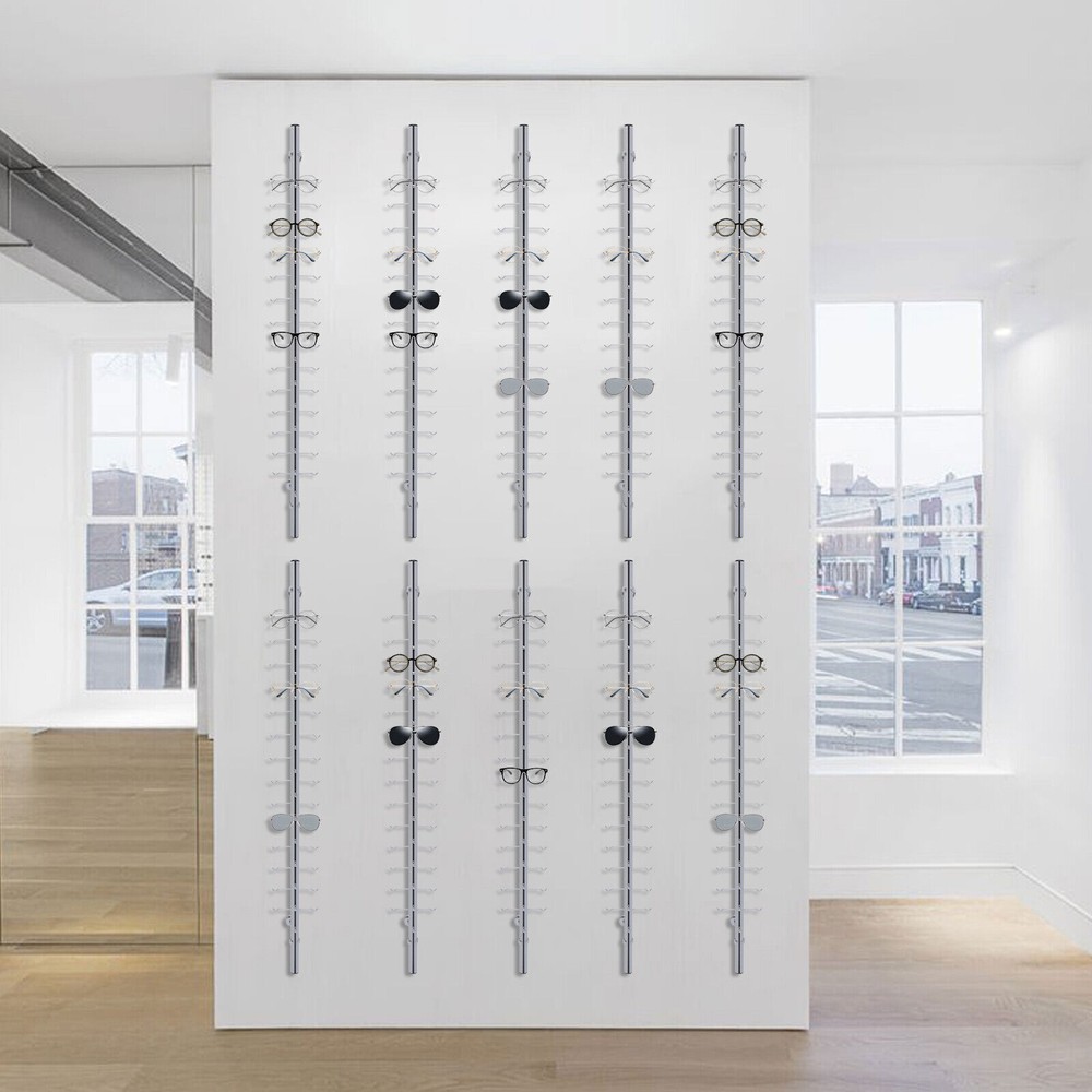 10x Aluminium Wall-Mounted Eyeglass Display Rack Sunglasses Storage Organizer