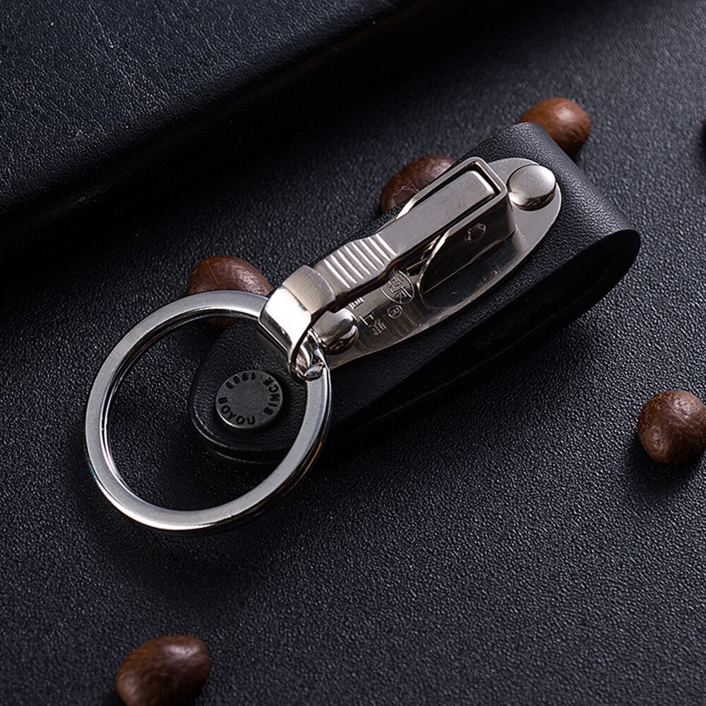 Detachable Stainless Steel Leather Keychains Quick Release Belt Clip Ring Holder