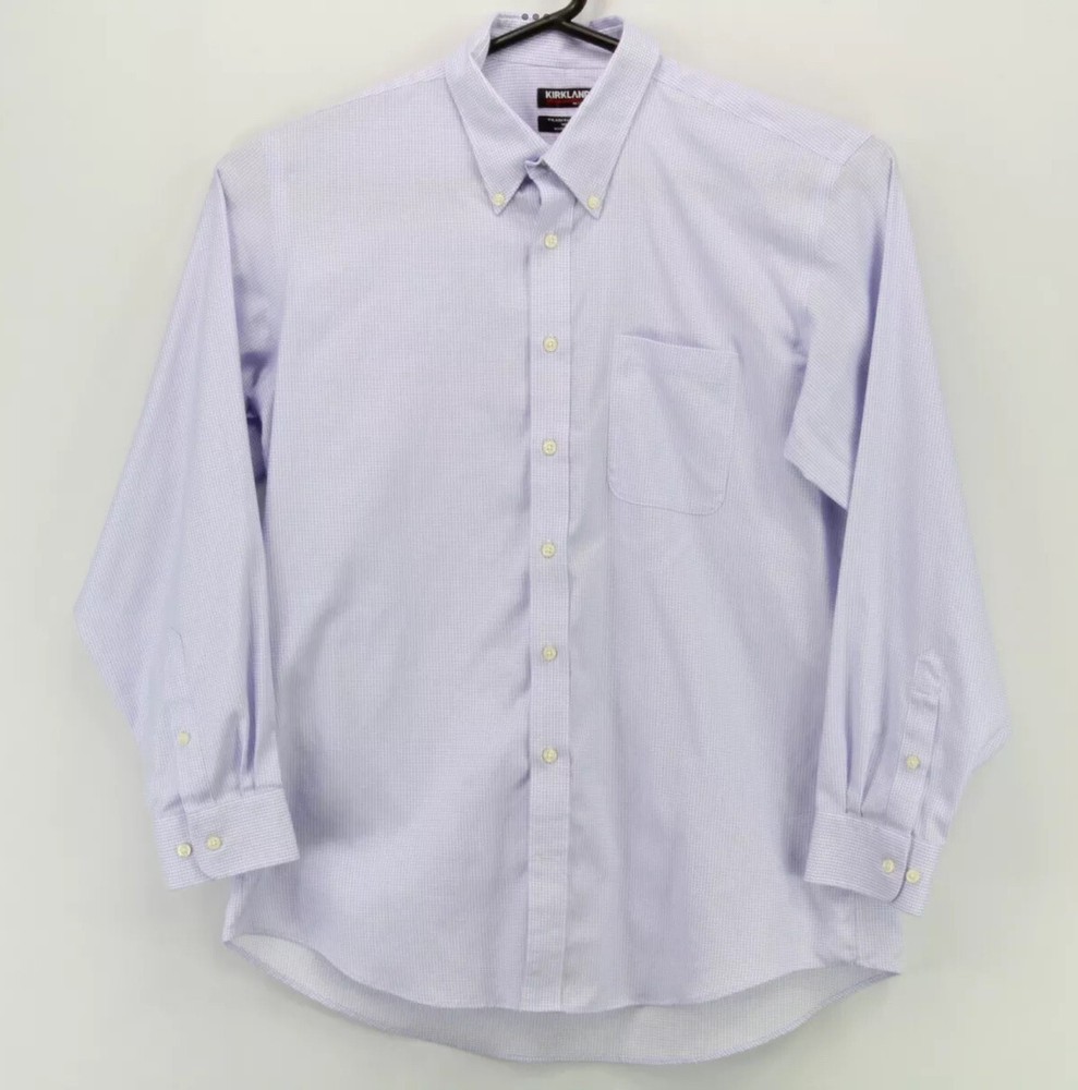 Kirkland Dress Shirt Button Down LS Traditional Fit 17 34/35 XL Blue White Check