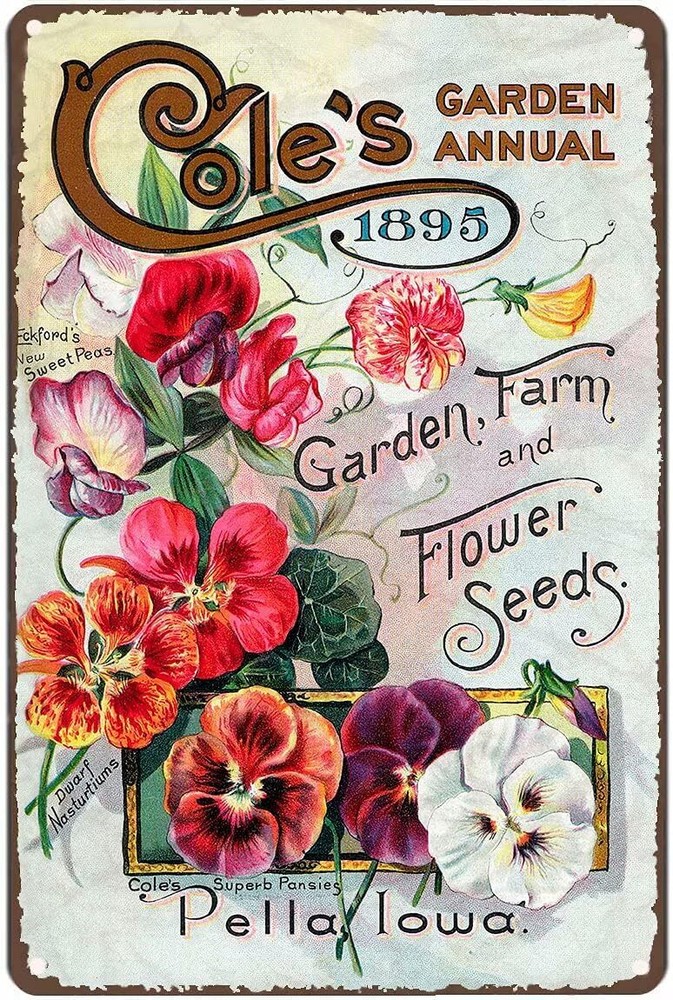 Vintage Metal Tin Sign for Rustic Wall Decor with Vegetable & Flower Seeds Design