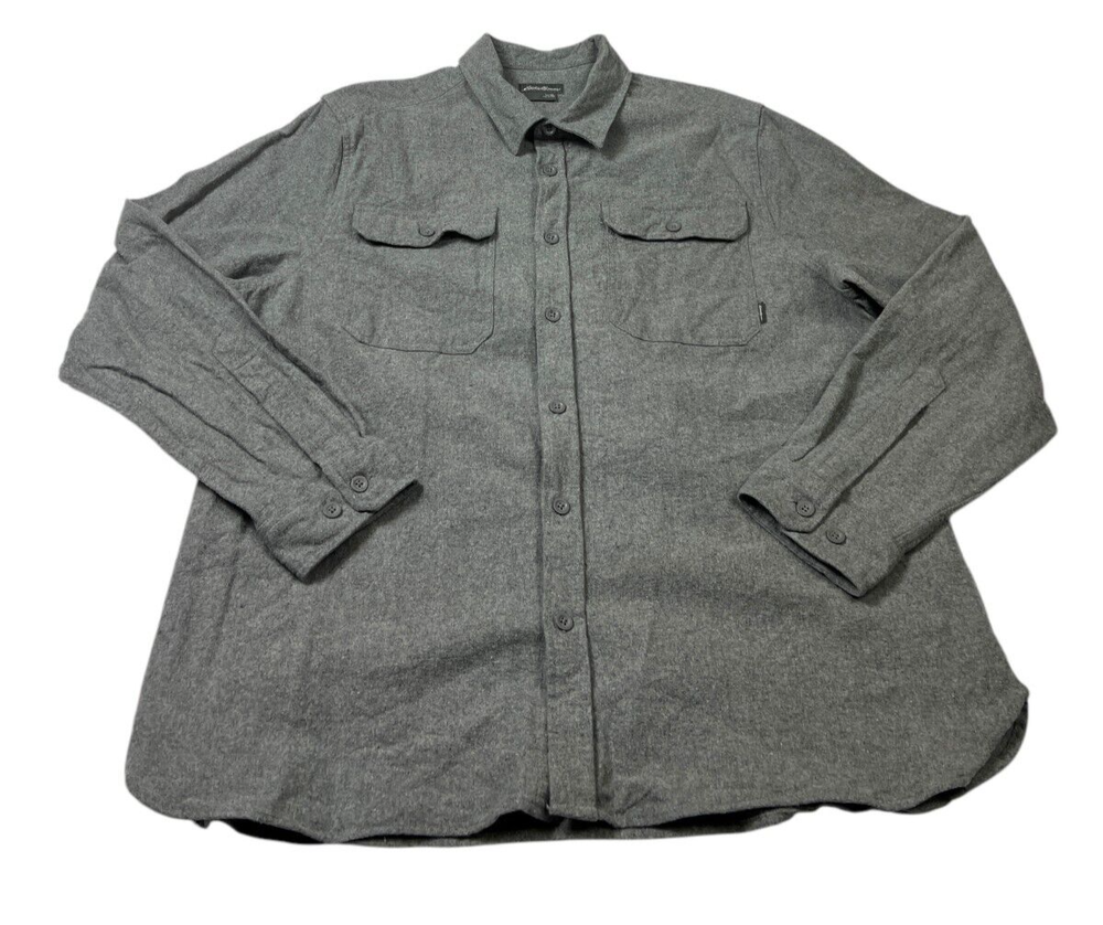 Eddie Bauer Gray Flannel Button Down Shirt for Men Long Sleeve XL