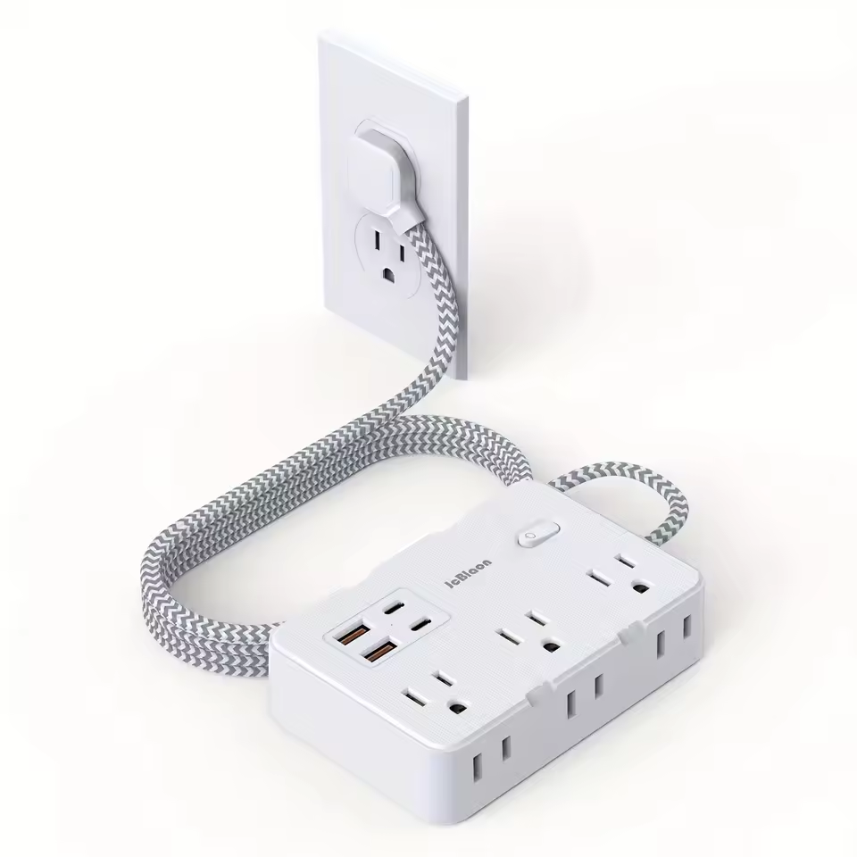 US Plug AC Outlet Multiprise Power Strip Braided Extension Cord Smart Home Elec