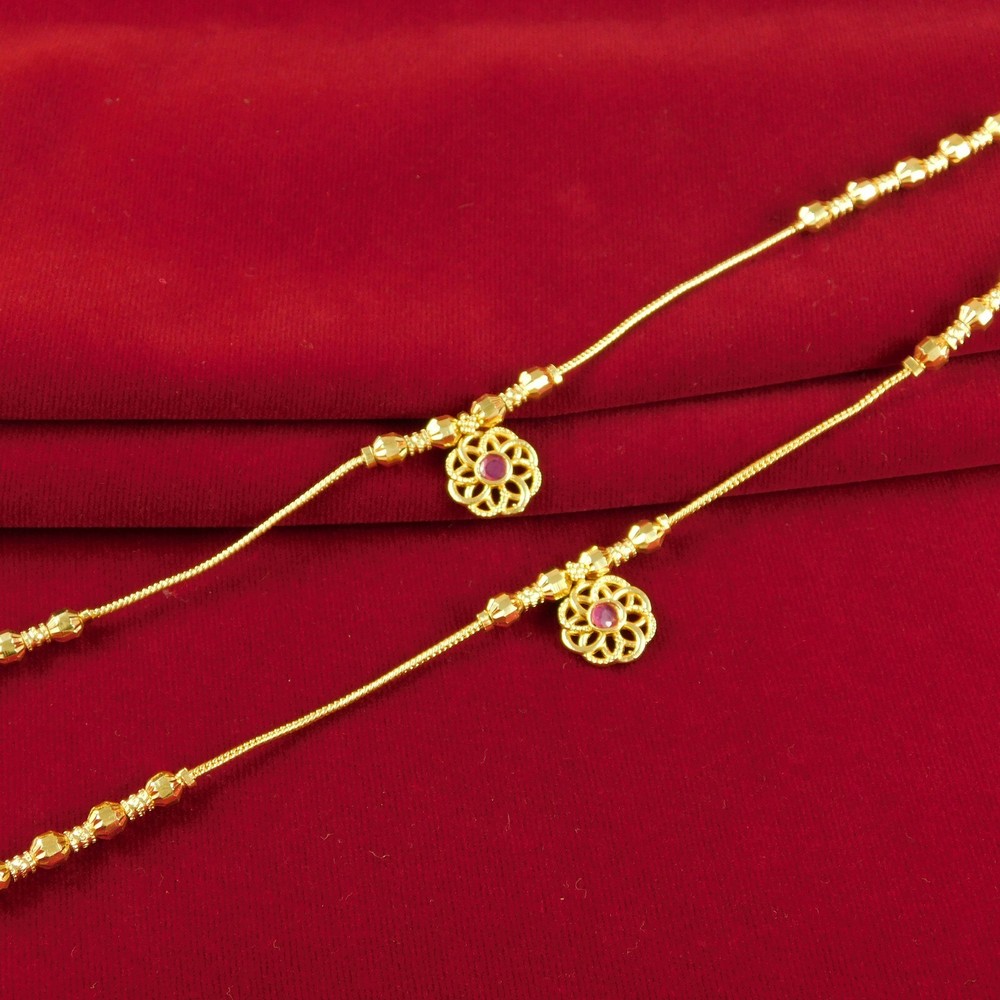 Traditional Goldplated Anklets Girl Beach Ruby Boot Chain Ankle Bracelets Payal