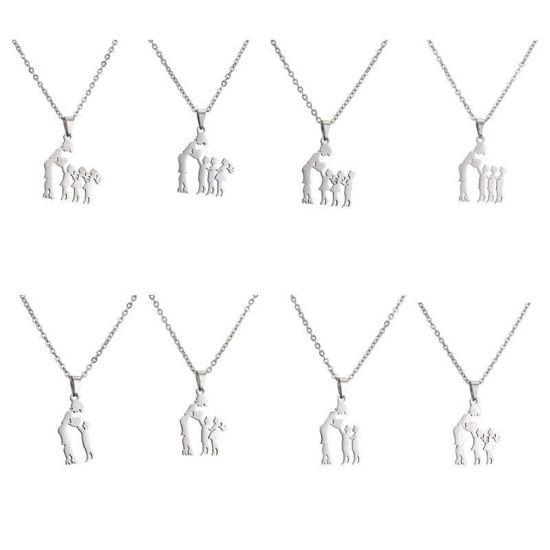 Silhouettes Necklace Stainless Steel Chain Chokers Mom Daughter Family Outline