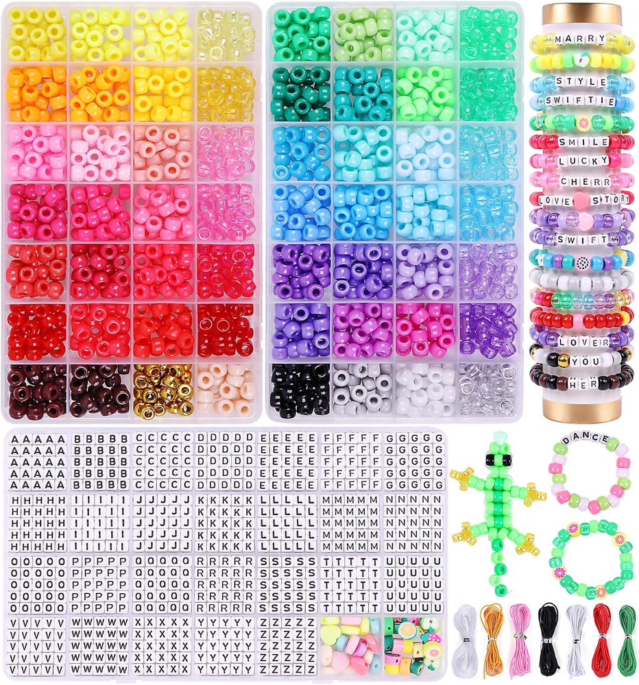 3000 Pcs 56-Color Rainbow Pony Beads for DIY Bracelets and Kandi Jewelry Making