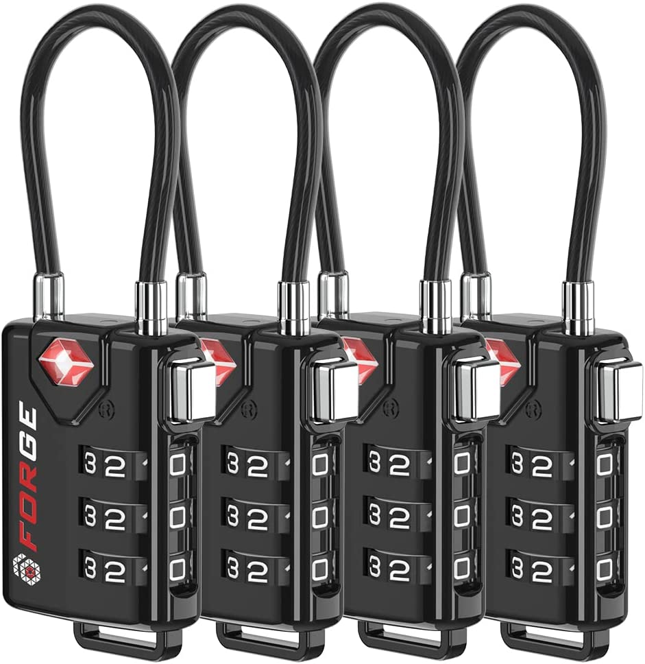 TSA Approved Cable Luggage Locks, Re-Settable Combination, Alloy Body