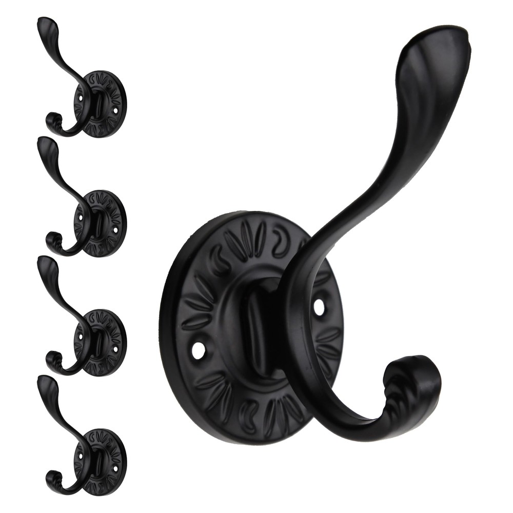 5pcs Black Coat Hooks Wall Mounted Coat Hooks Farmhouse Matte Black Wall Hook...