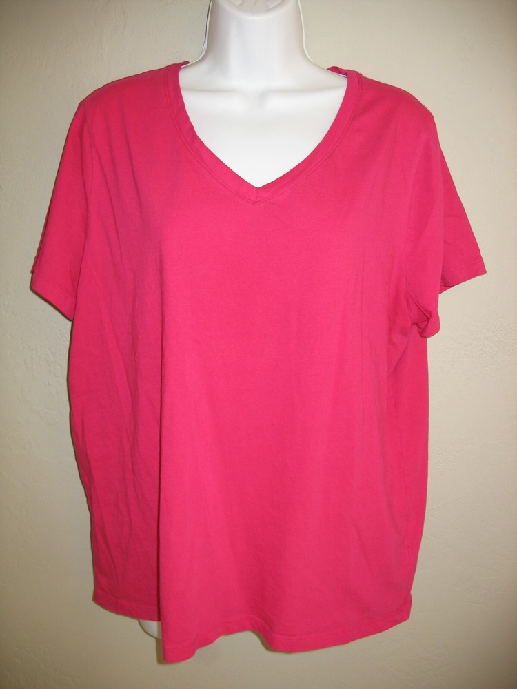 Time and Tru Womens XXL 20 Bright Pink V-Neck Short Sleeve Tee