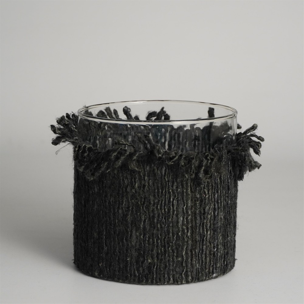 Dark Gray Fabric-Wrapped 6x6 Votive Candle