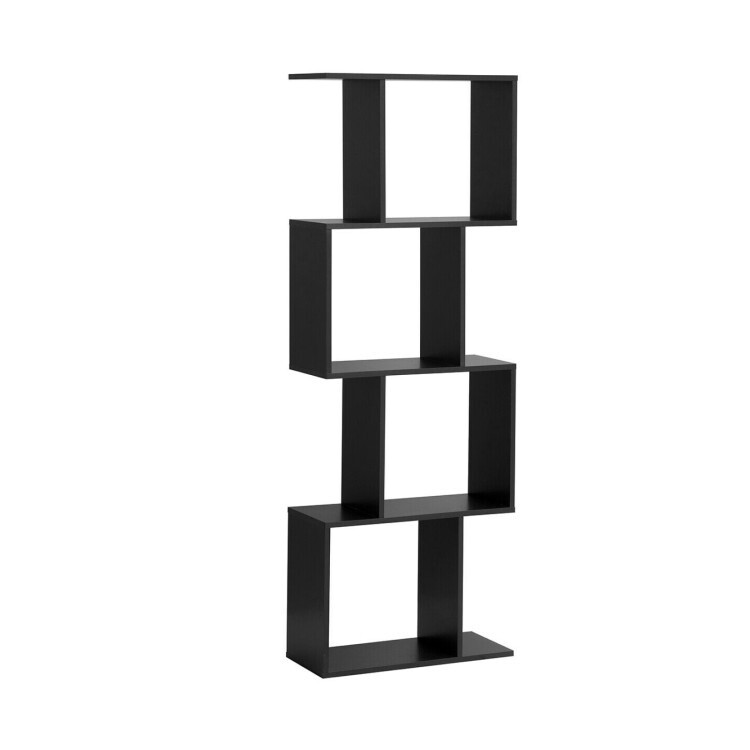 4 Tier S-Shaped Wooden Bookcase for Living Room or Office Storage