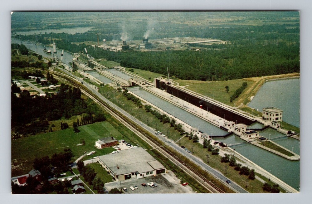 Thorold Ontario-Canada, Aerial Twin Flight Locks, Antique, Vintage Postcard