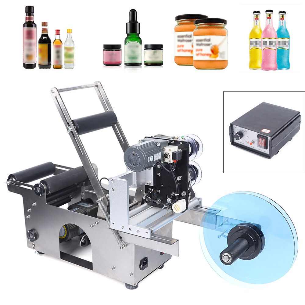 100W Semi-Auto Round Bottle Labeler with Date Marking 20-40pcs/Min-image