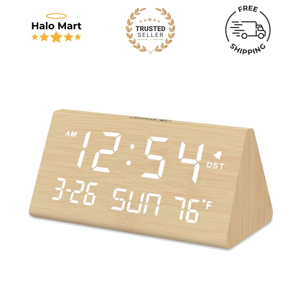 Automated Daylight Saving Wooden LED Digital Alarm Clock with Bold Numbers-image