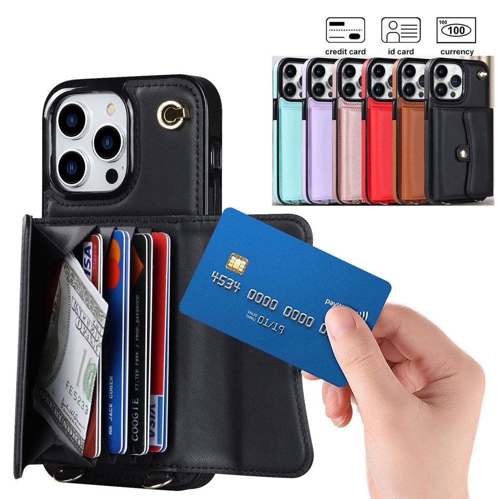 Credit Card Slots Lanyards Wallet Leather Shockproof Case Cover For Apple iPhone-image