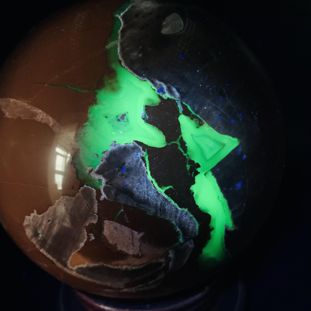 8.81LB  RARE Natural blue Volcanic Rock agate Sphere Quartz Crystal Ball Healing