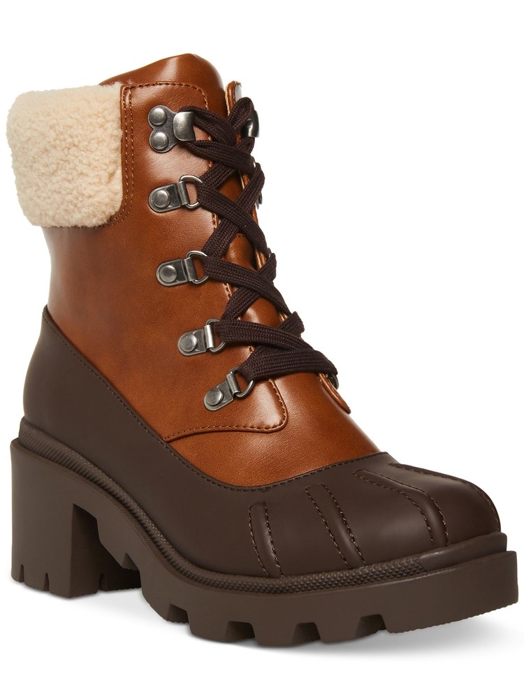 MADDEN GIRL Womens Beige Lug Sole Bubbles Round Toe Block Heel Duck Boots 5 M