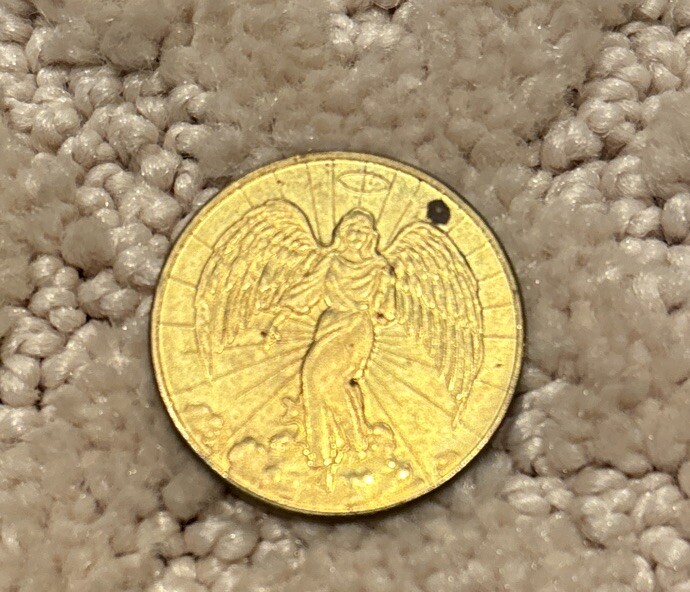 Guardian Angel Token Coin Medal Gold Tone Metal/ winged Angel with halo