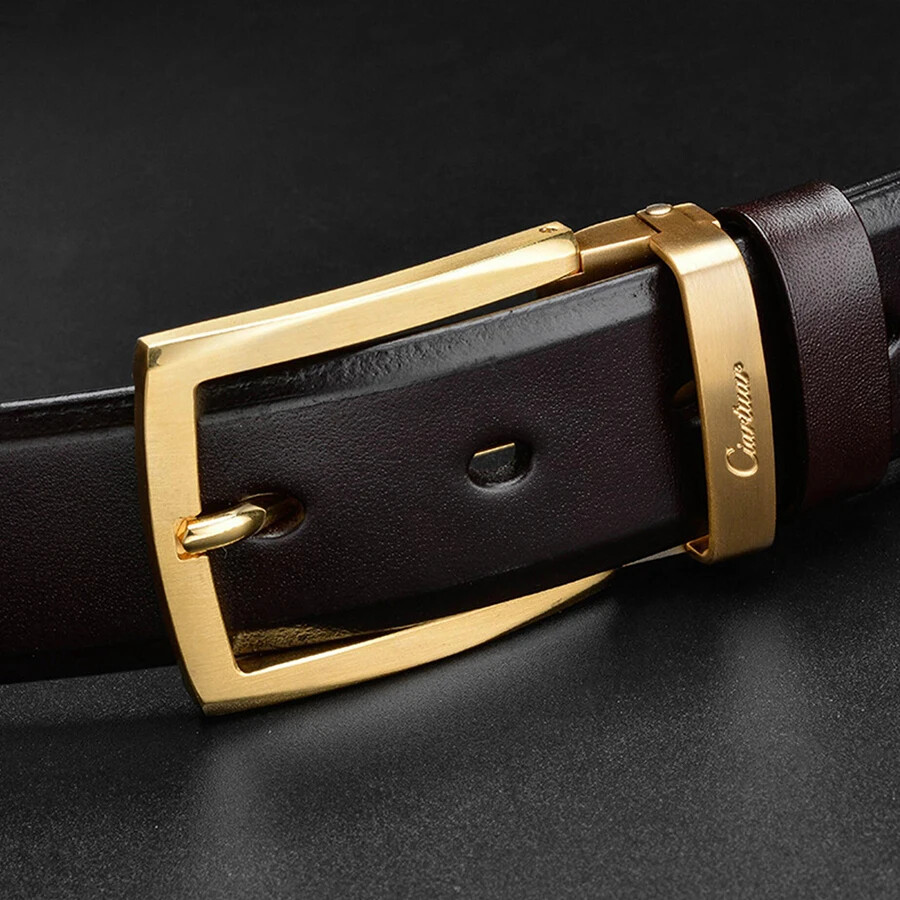 Cinturóns Hombres Correa Cuero Genuino Pantalones Primera Hebilla Latón Solido