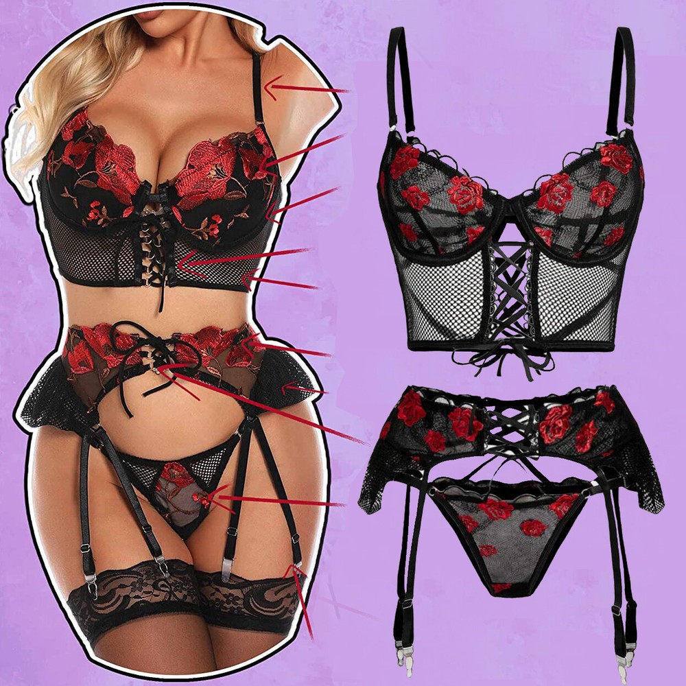 Sexy Lace Teddy Babydoll Lingerie Set with Underwire Bralette and Thong