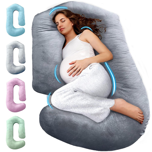 PILLANI 57-inch V C U Shaped Pregnancy Pillow in Soft Velvet Grey for Comfortable Sleep