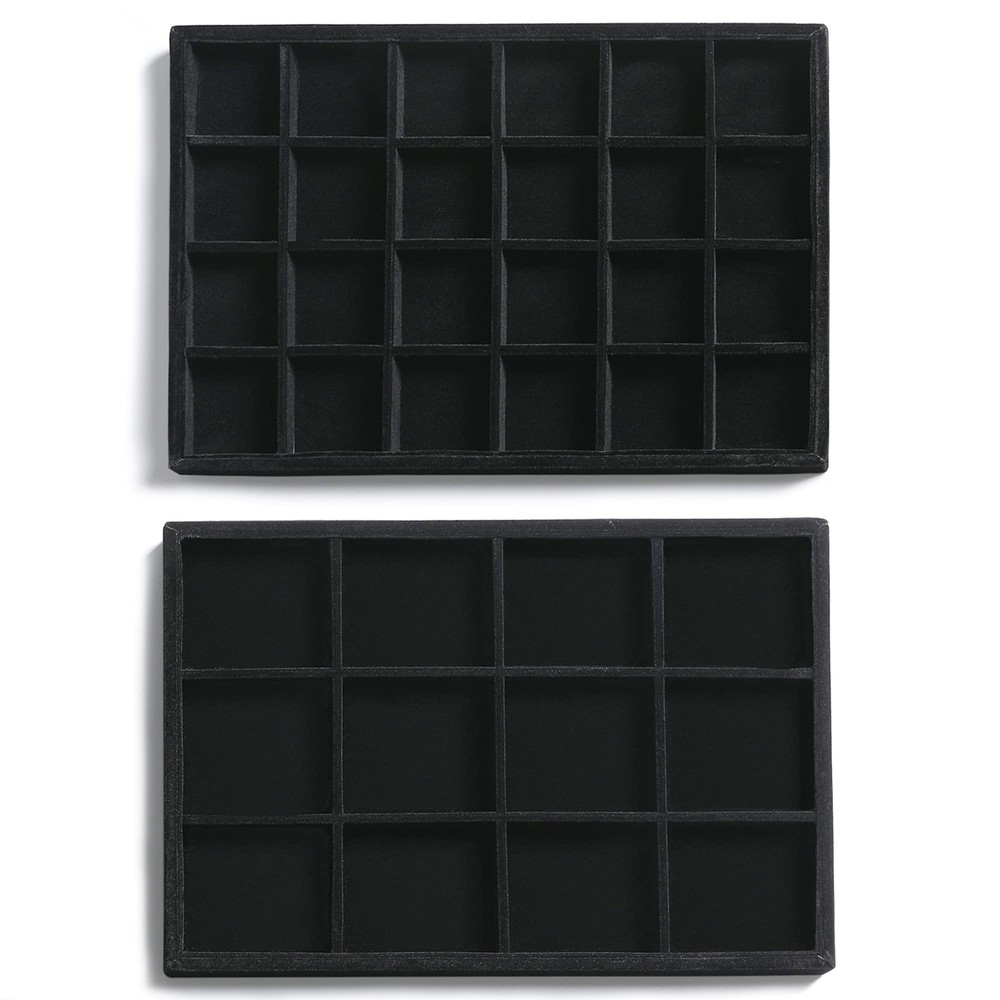 Stackable Velvet Jewelry Organizer Trays for Drawers Inserts Set 2 Black