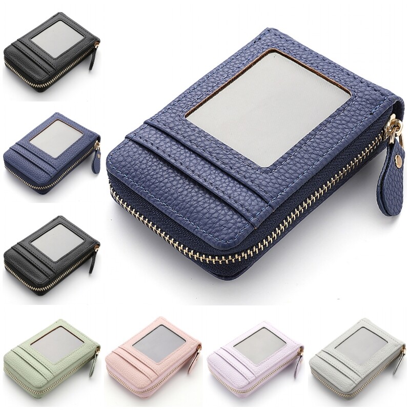 Slim RFID Blocking PU Leather Unisex Card Holder Wallet With Zipper-image