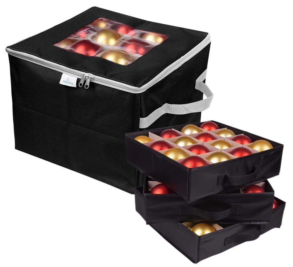Christmas Ornament Storage Box Holds 48 Xmas Balls with 3 Sections
