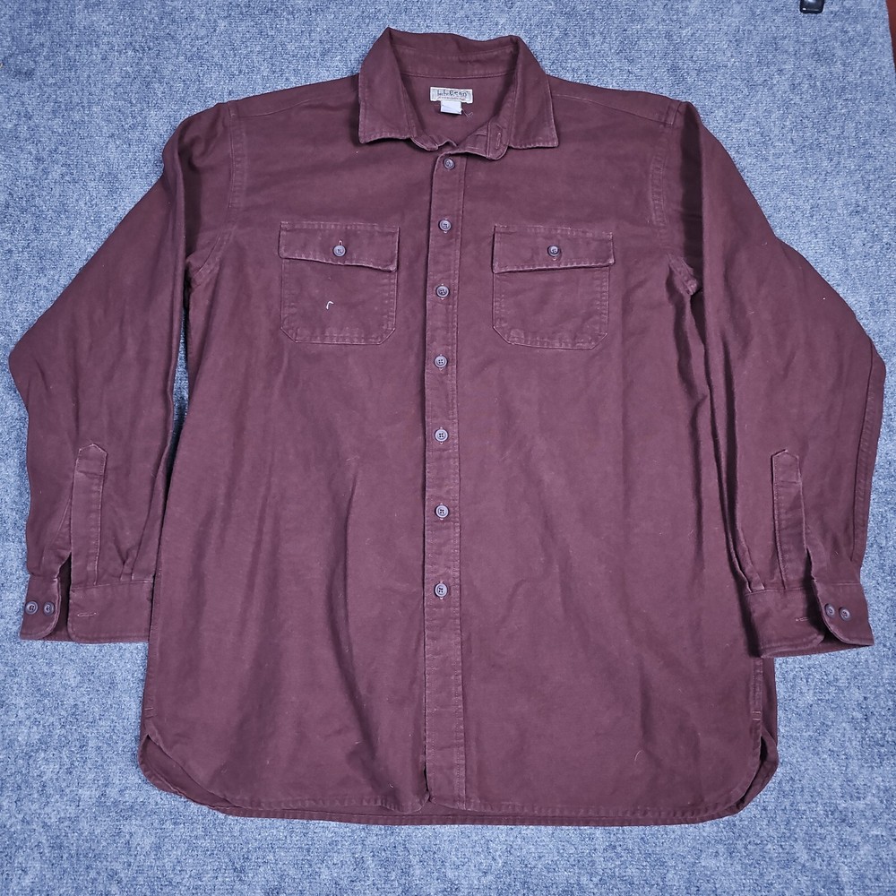 LL Bean Mens XLT Tall Burgundy Chamois Heavy Cotton Flannel Shirt 187924