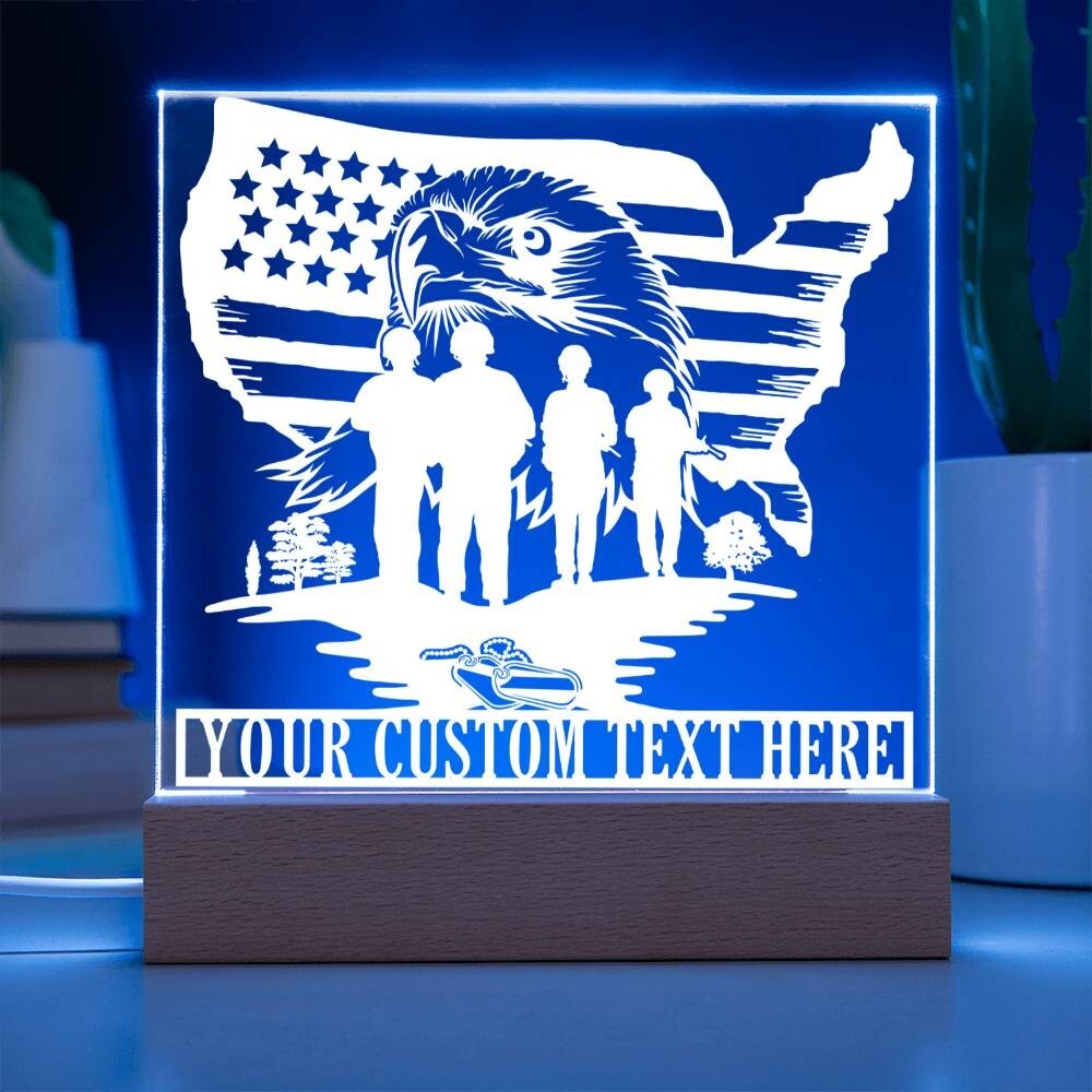 Personalized US Military Acrylic LED Name Sign for Patriotic Display-image