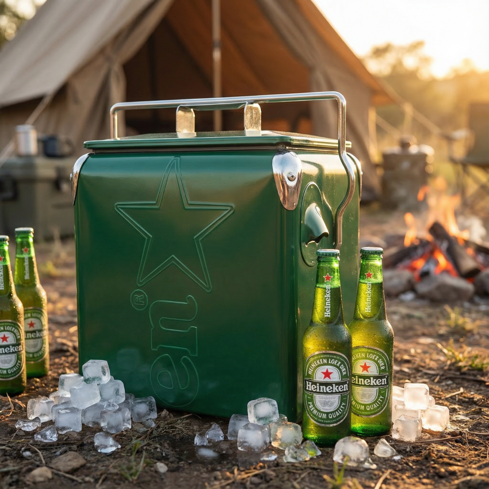 Heineken 13L Cooler Box, Rugged＆Portable Insulated Chest for Camping Adventures
