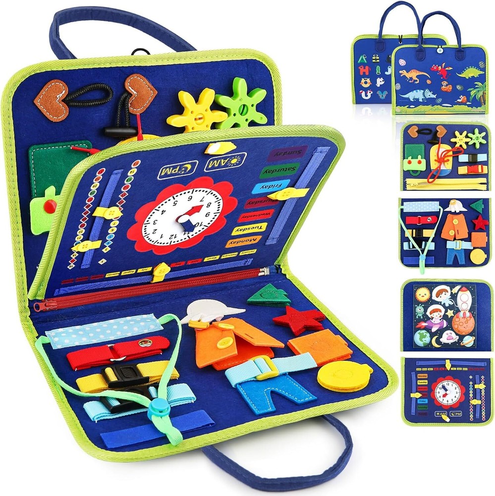 Toddlers Busy Book Board - Montessori Toys for 1 2 Year Old, Felt Sensory Travel