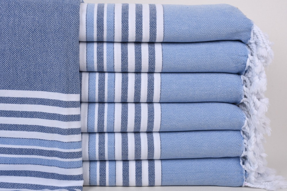 Personalized Towels, Navy Blue-Light Blue Towel, 40x67 Inches, Striped Towel