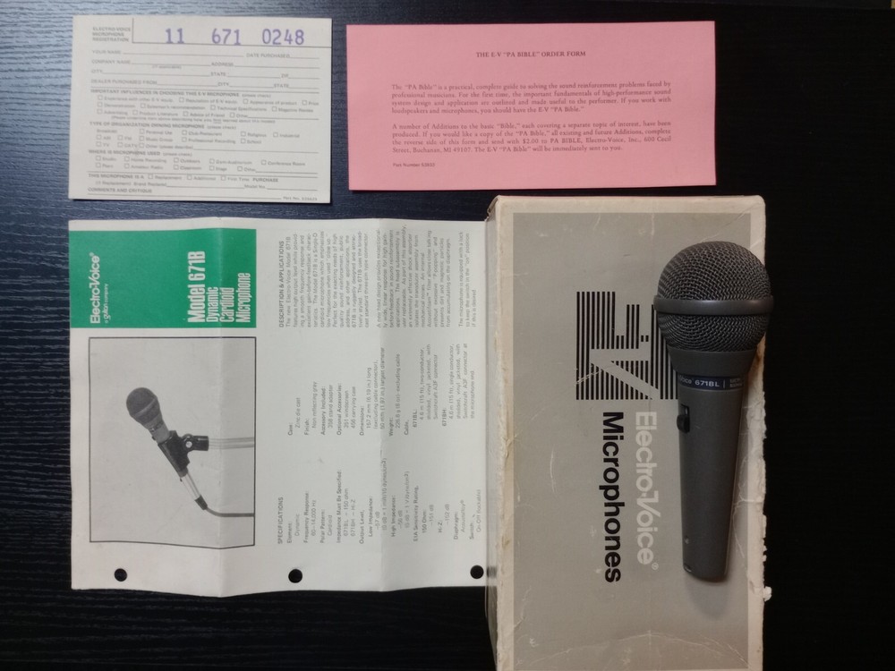 Vintage 1980s Electro Voice 671BL Dynamic Cardioid Mic with Free Shipping-image
