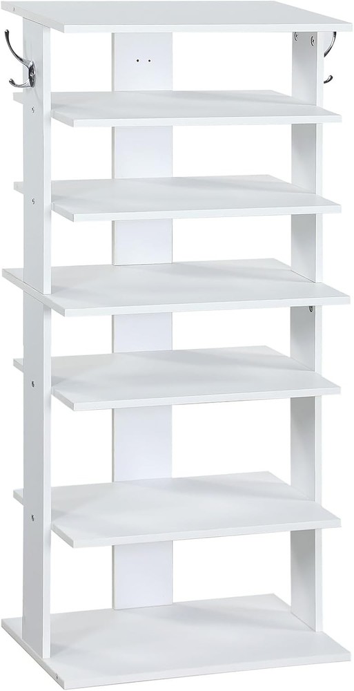 Vertical Shoe Rack 7 Tier Shoe Storage Organizer & Hooks Entryway Shoe TowerVert
