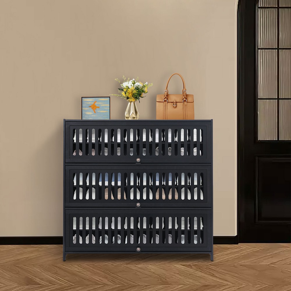 7-Tier Modern Shoe Cabinet with Flip-Up Doors 110x32x106cm Storage Organizer