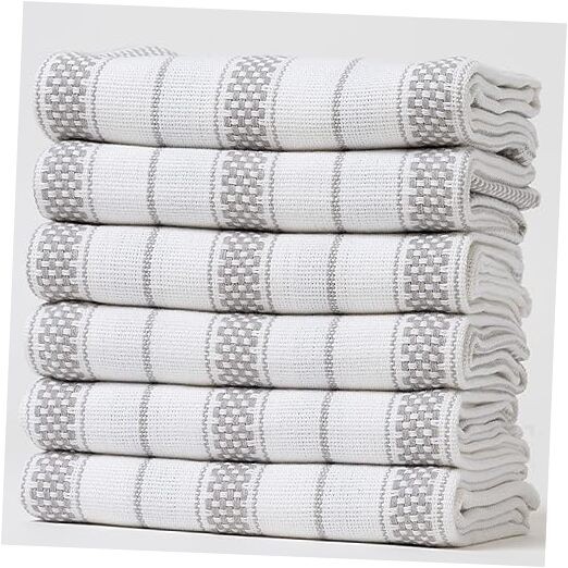 Kitchen Towels Set – (20’’ x 30’’) Extra Pack of 6 Light Grey Chain Striped