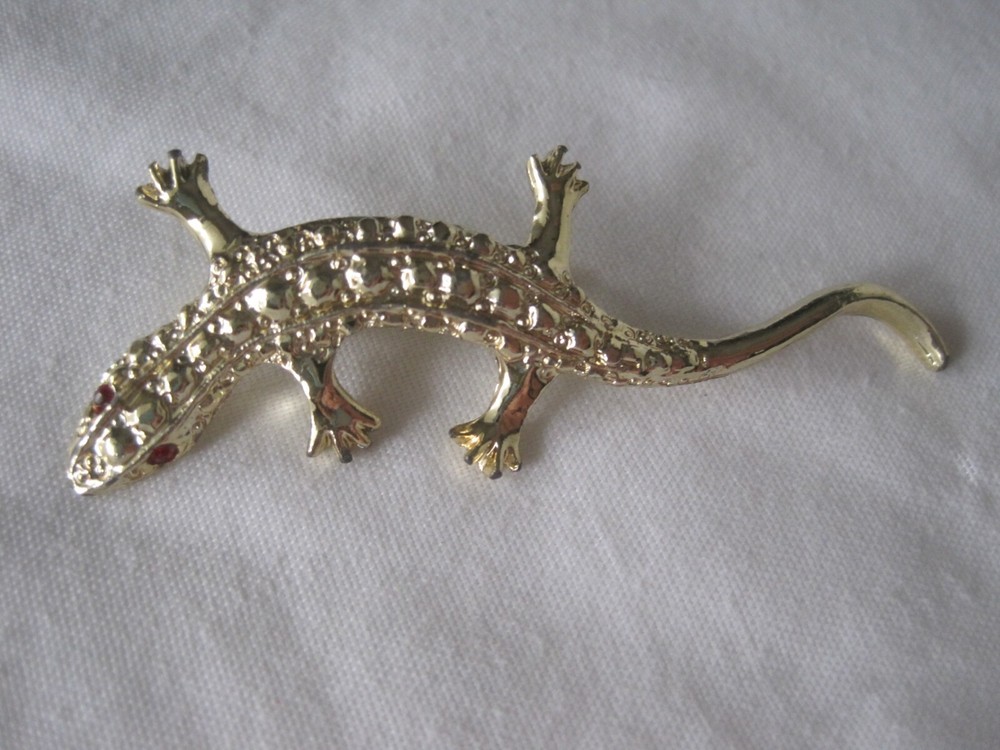 Vintage Gerry's Signed Lizard Brooch Pin Gold Tone Gecko Salamander Reptile Newt
