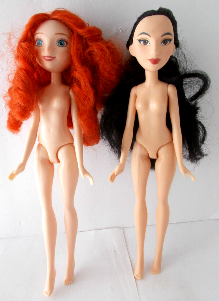 Lot 2 HASBRO Barbie Doll Mulan Ariel (?) Red Hair Freckles Black Hair Nude 2015