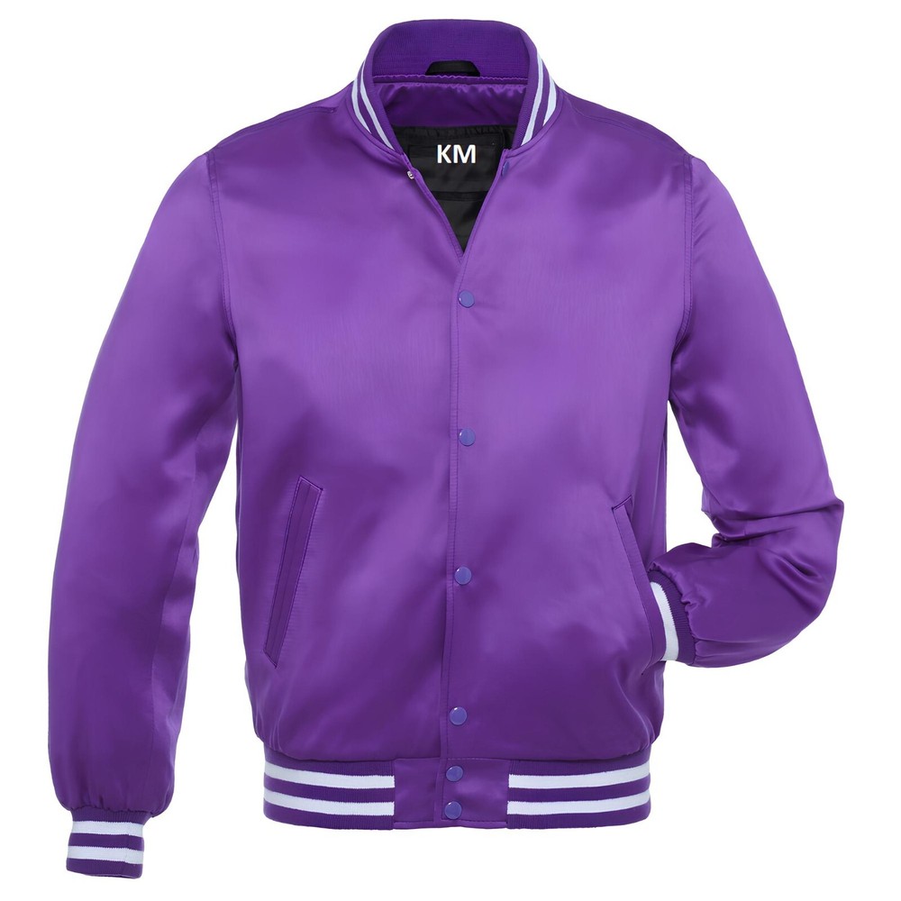 Custom Purple Satin Letterman Varsity Jacket for Men - Size XL-image