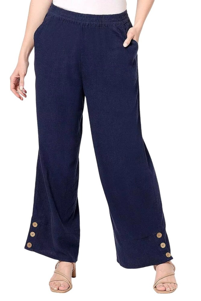 Denim & Co. NaturalsRegular Linen Blend Side Button Ankle Pants Small A500902