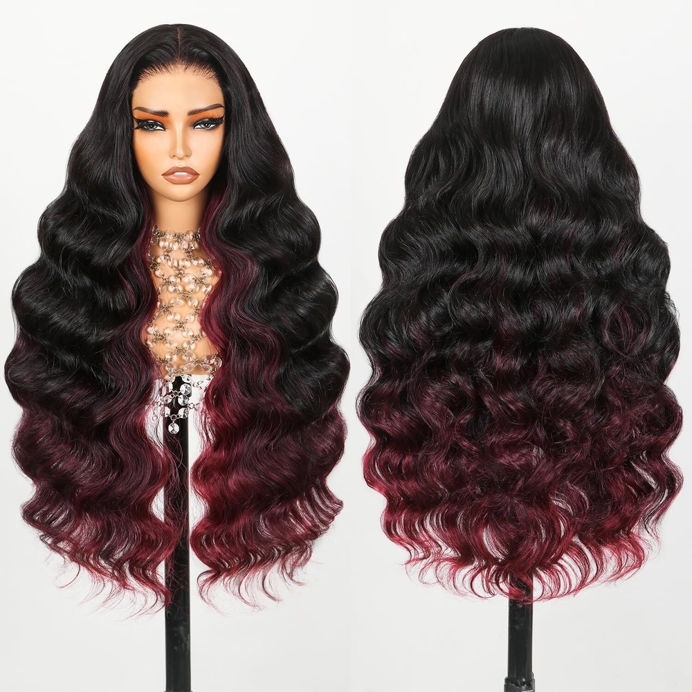 TESLAL 1B/99J Burgundy Glueless Wear and Go Wig 260% Density Pre Cut Lace