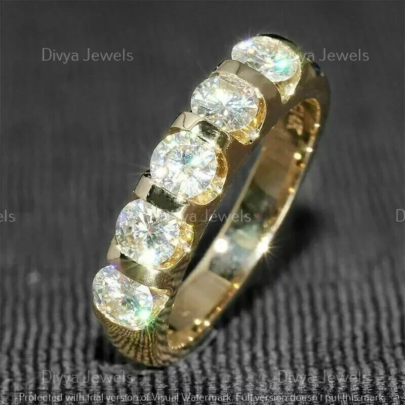 14K Yellow Gold Plated 3 CT Round  Moissanite Eternity Wedding Band Ring SZ-7.5